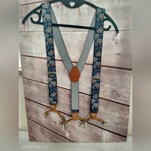 Paisley Blue Men's Suspenders with Leather Accents Formal Bridal Adjustable